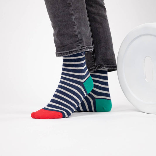 BILLYBELT Stripe Socks - Navy with White Stripe