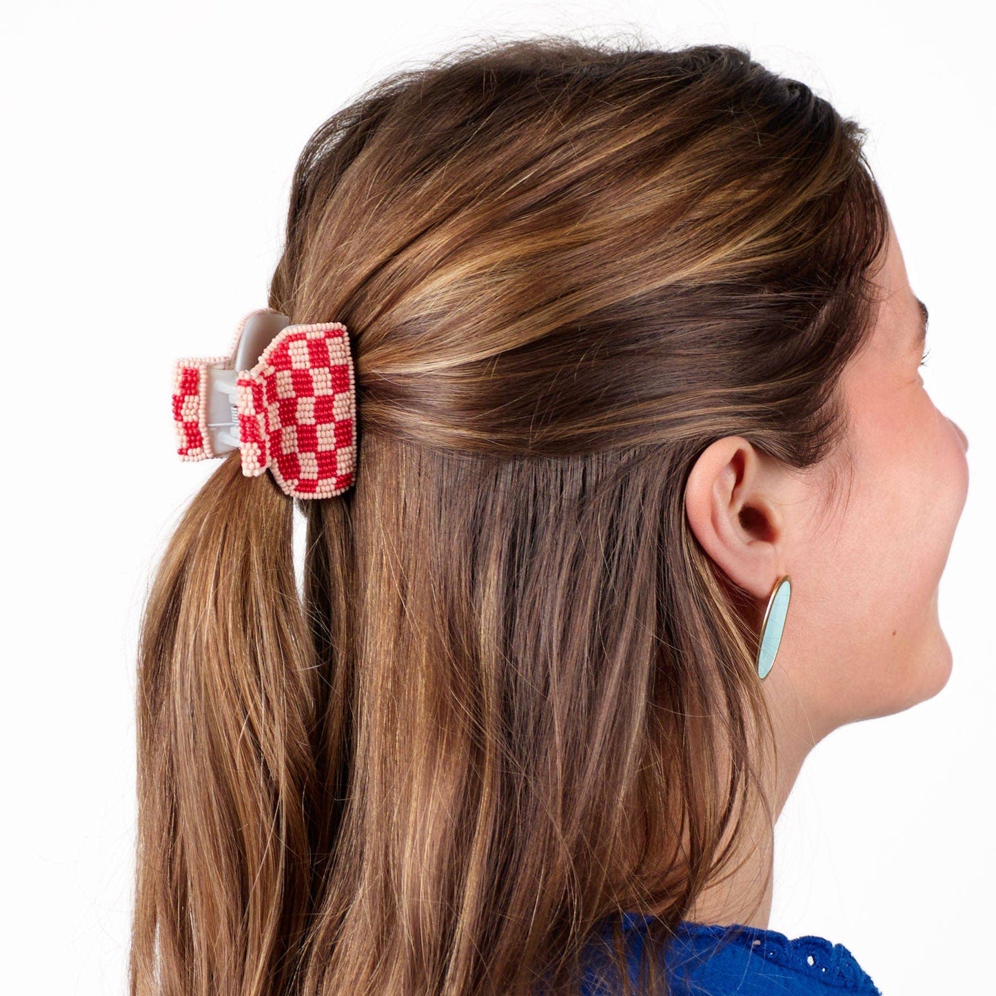 Gia Petite Multi-Color Checked Claw - Red + Light Pink