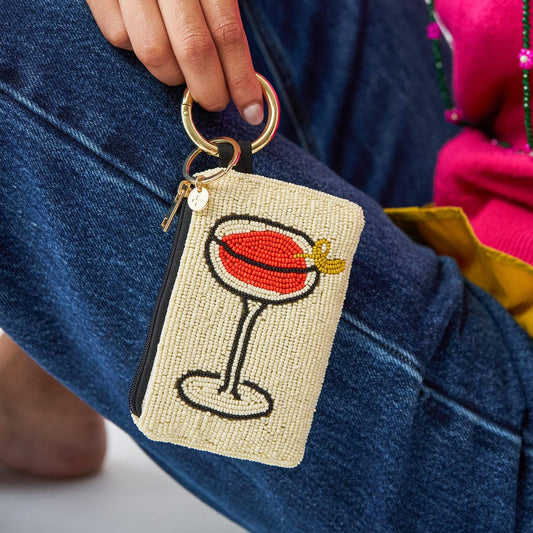 Mary Drinks Beaded Coin Purse - Ivory