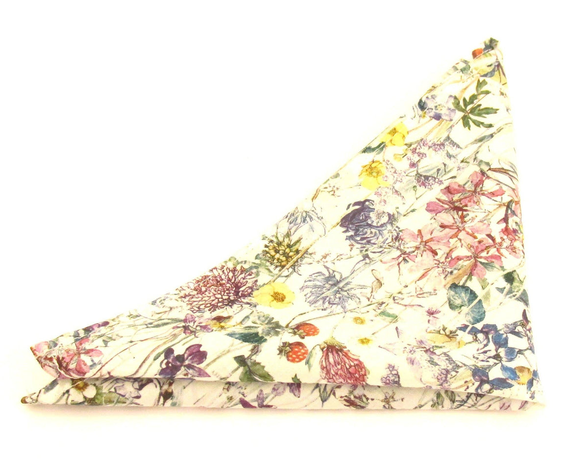 Wild Flowers Tana Lawn Cotton Pocket Square - Ivory