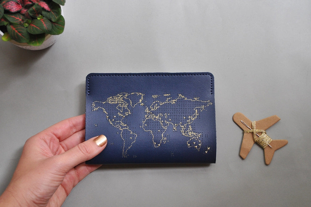 Stitch Where You'Ve Been Passport Cover Kit - Navy Leather