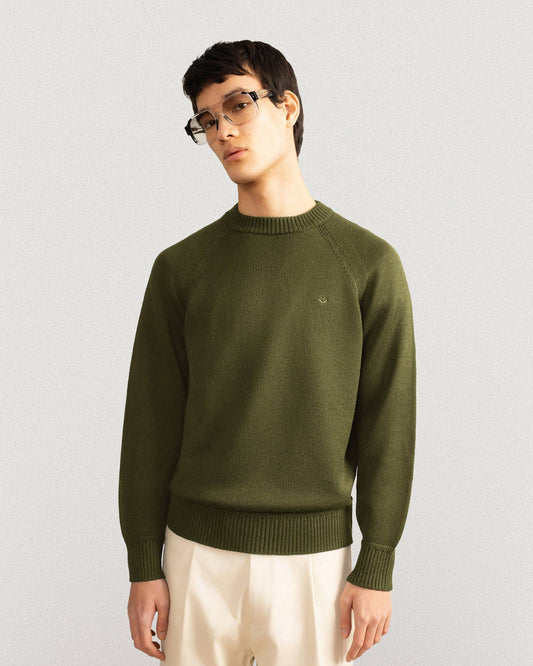 Australian Merino Wool Top Olive Green Smiley