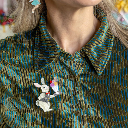 Rabbit Waiter Brooch