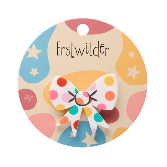 Polka Dot Bow Simplified Mini Brooch – White