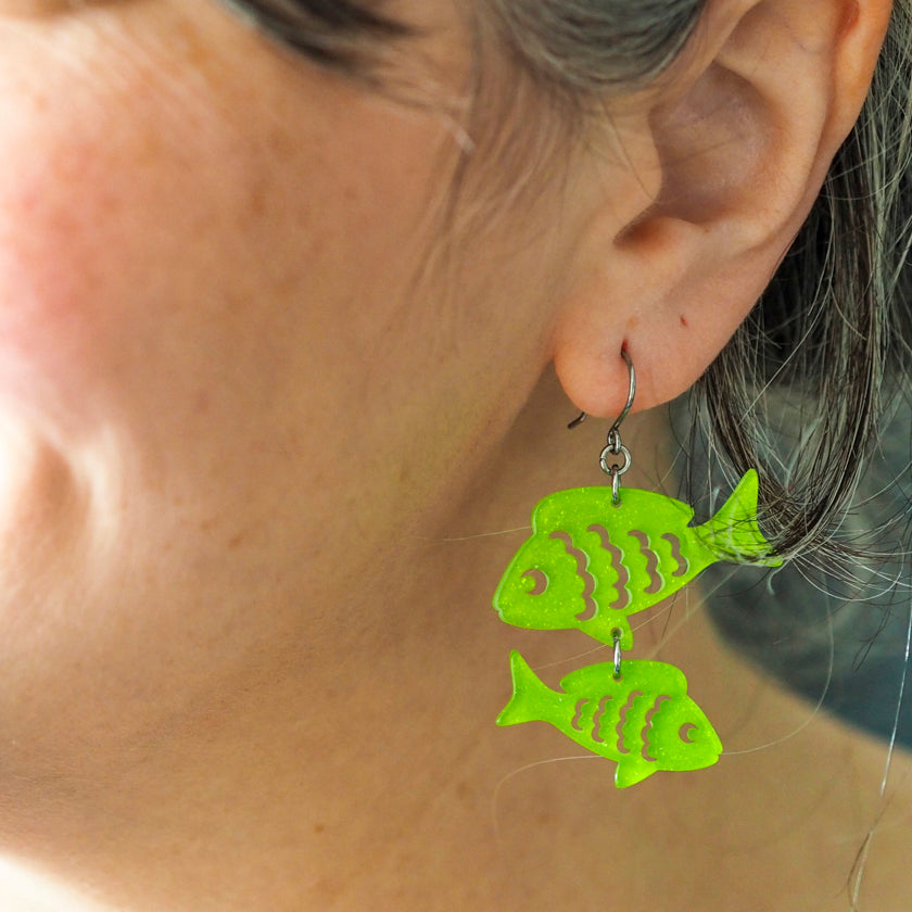 Fish Friends Drop Earrings - Green