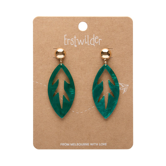 Leaf Drop Earrings – Teal