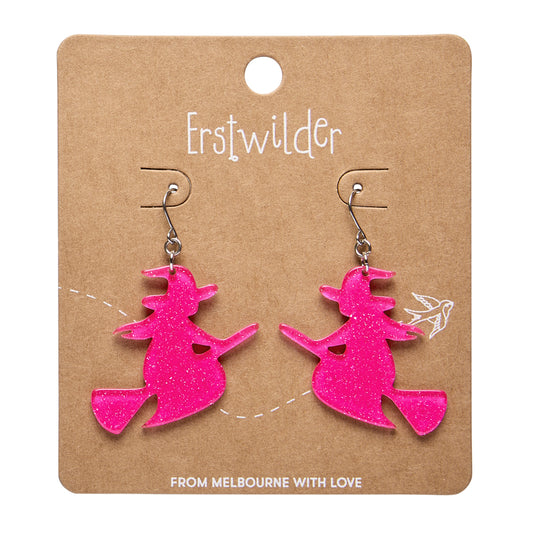 Flying Witch Drop Earrings - Pink