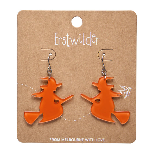 Flying Witch Drop Earrings - Orange