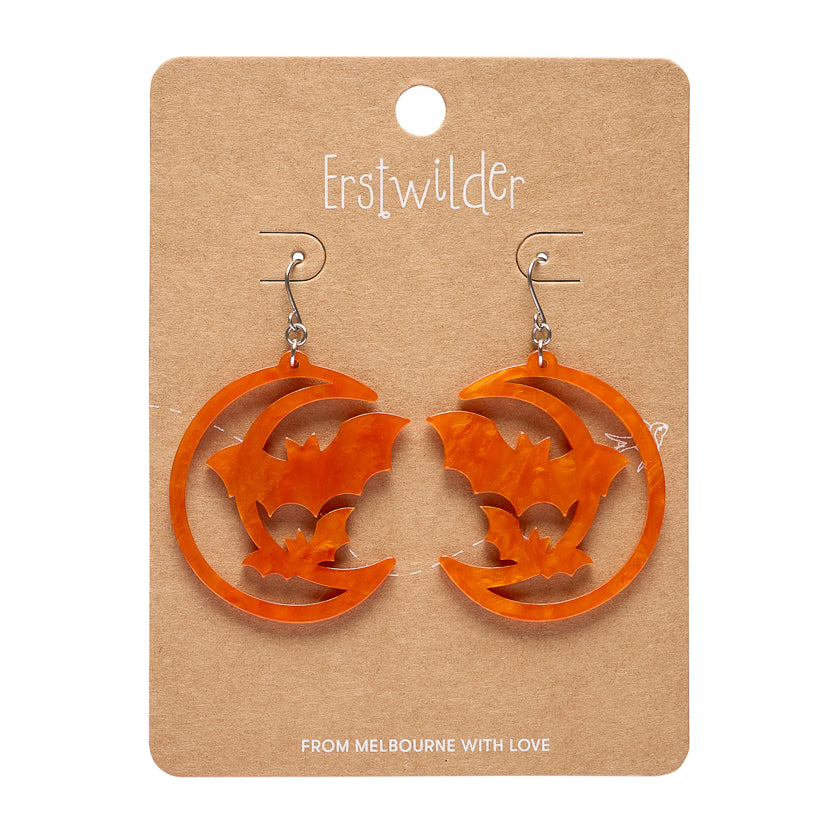 Moon & Bats Drop Earrings - Orange