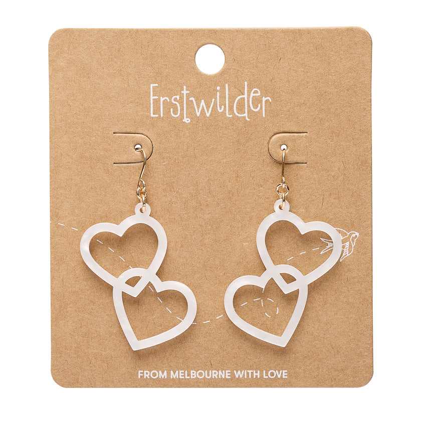 Heart Rings Drop Earrings – White