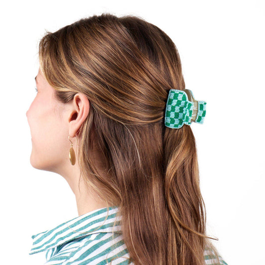Gia Petite Multi-Color Checked Claw - Green + Light Blue