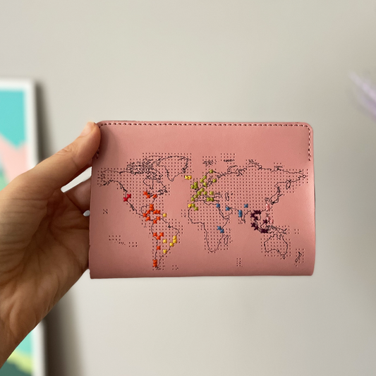 Stitch Where You've Been Passport Cover Kit - Pink Leather