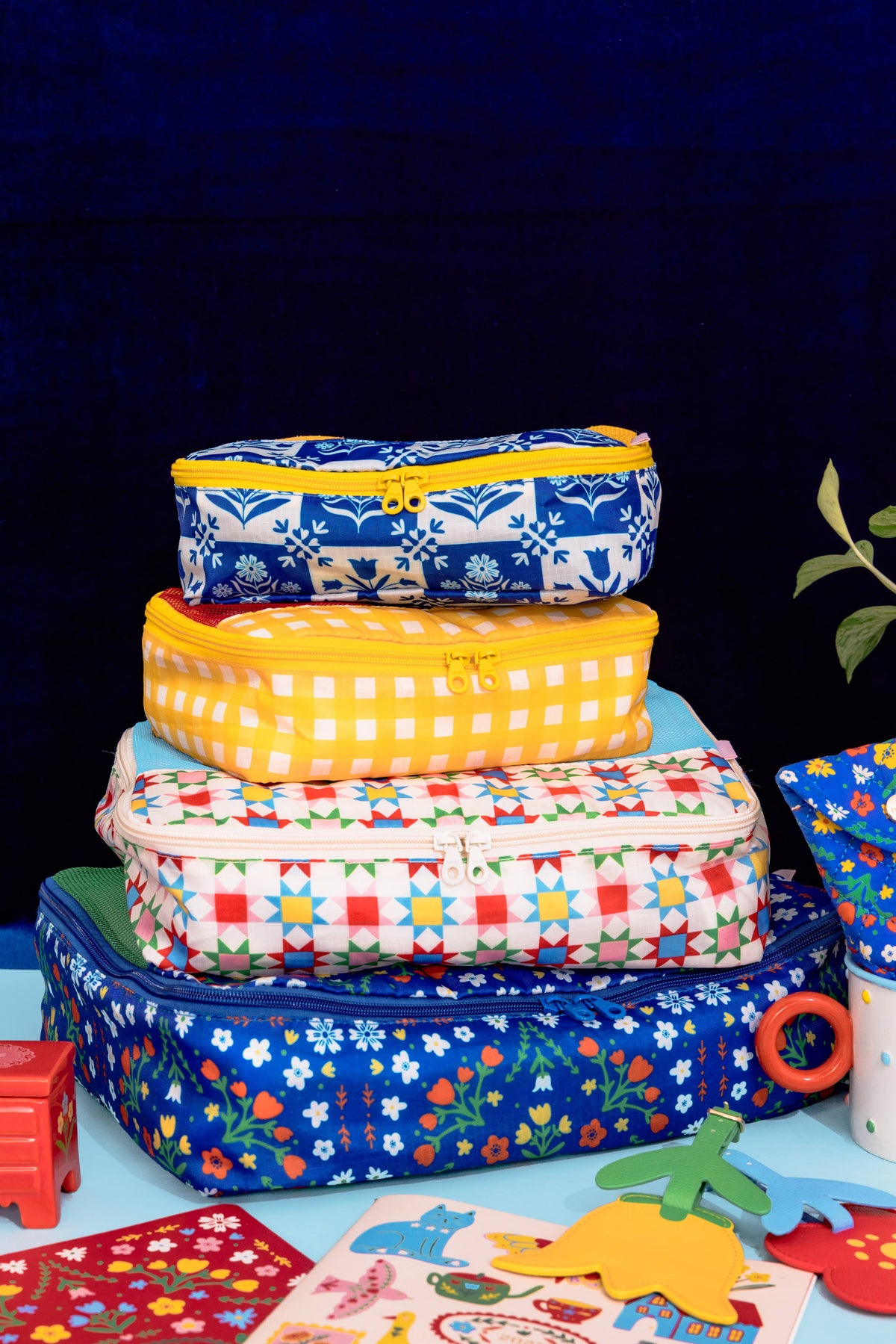 Blue Scandinavian Floral Packing Cube Set