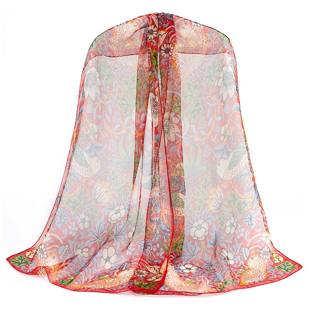 William Morris Strawberry Thief Red Pure Silk Scarf