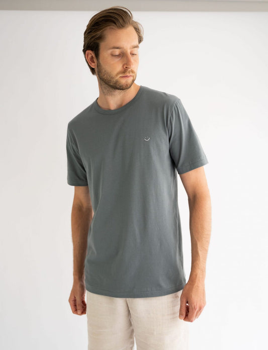 Classic Crew Tee Charcoal Blue Smiley