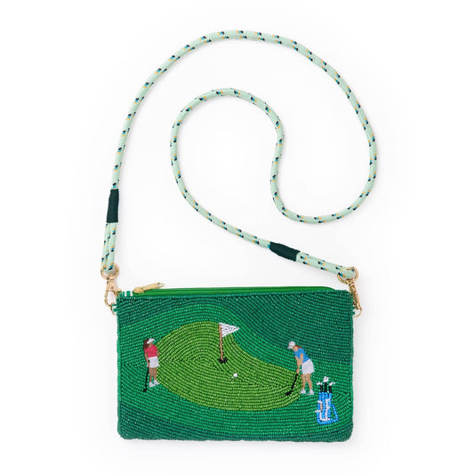Leila Golf Seed Bead Clutch With Strap