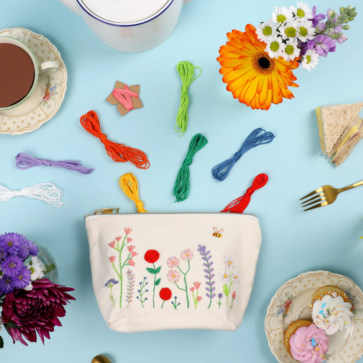 Stitch Your Flowers Zip Pouch - Embroidery Kit
