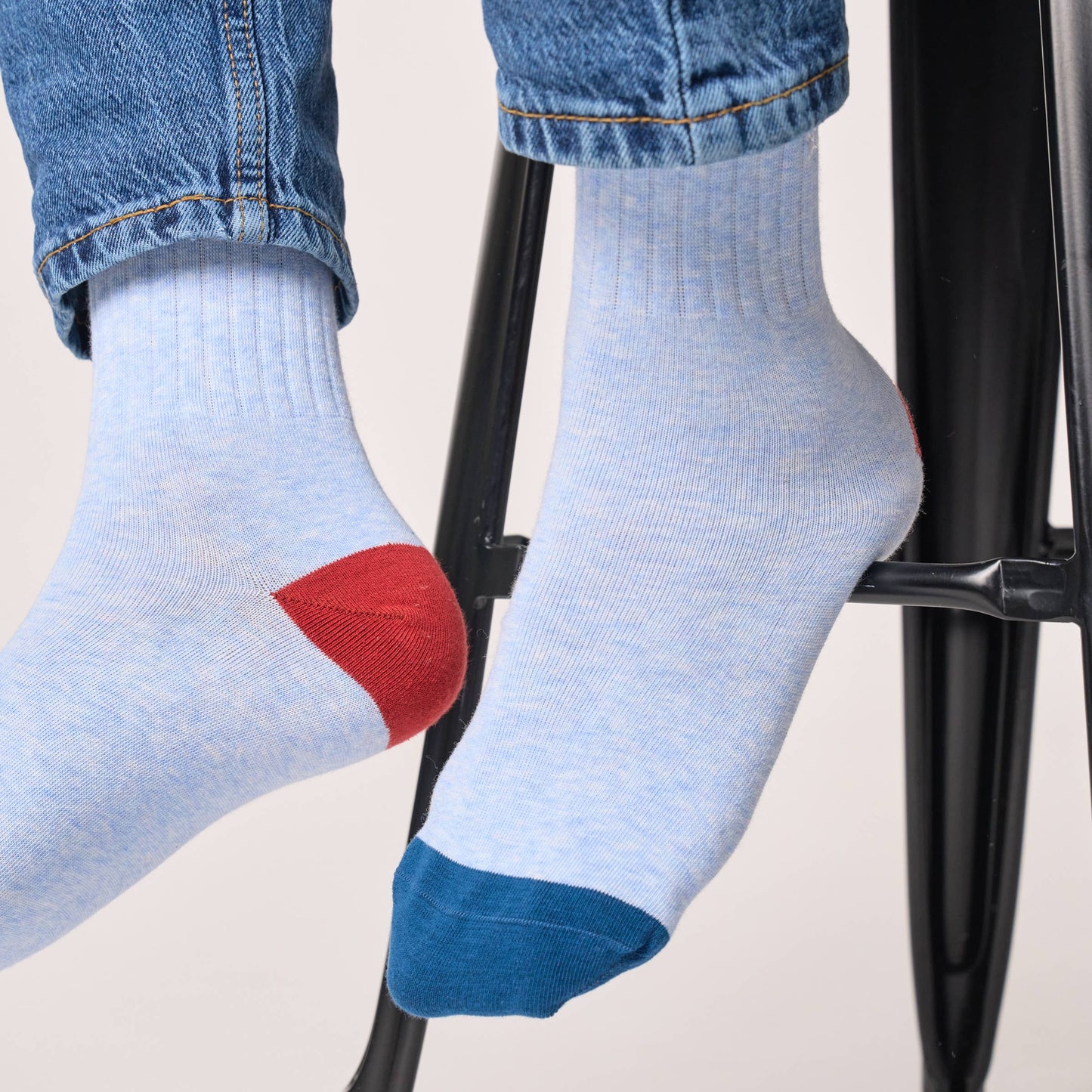 BILLYBELT Retro Socks - Light Blue & Red Striped