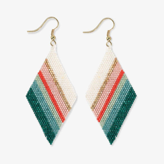 Frida Mixed Stripe Beaded Earrings - Teal