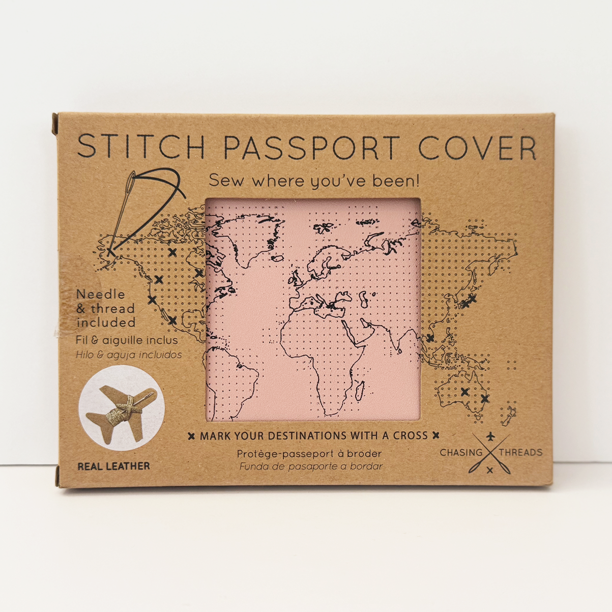 Stitch Where You've Been Passport Cover Kit - Pink Leather