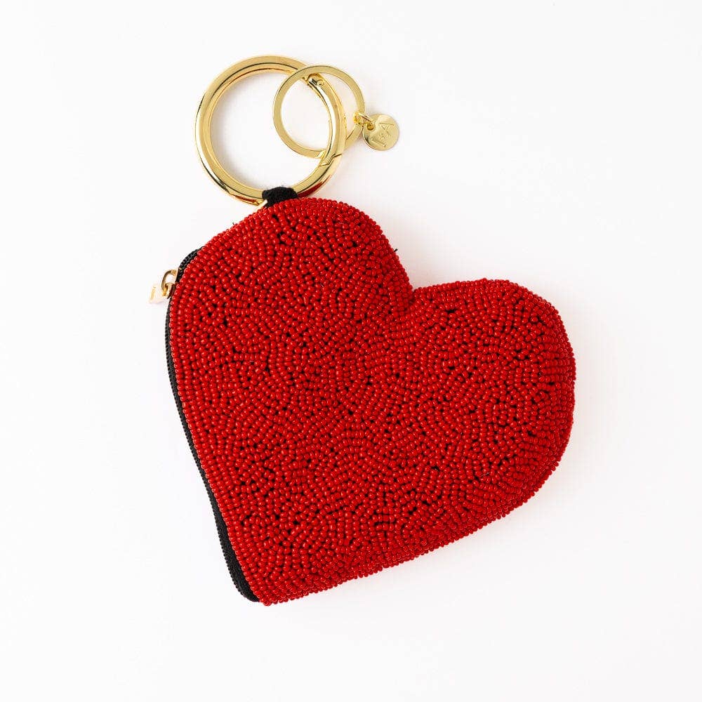 Mary Puffy Heart Beaded Coin Purse - Red