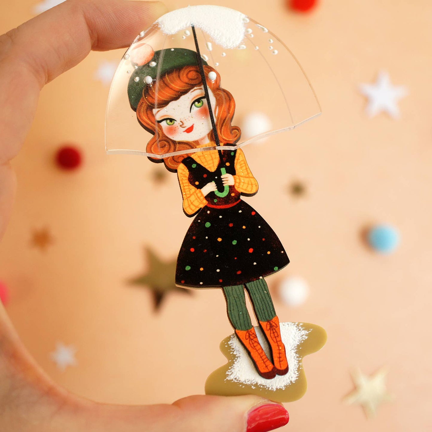 Woman with Umbrella Brooch