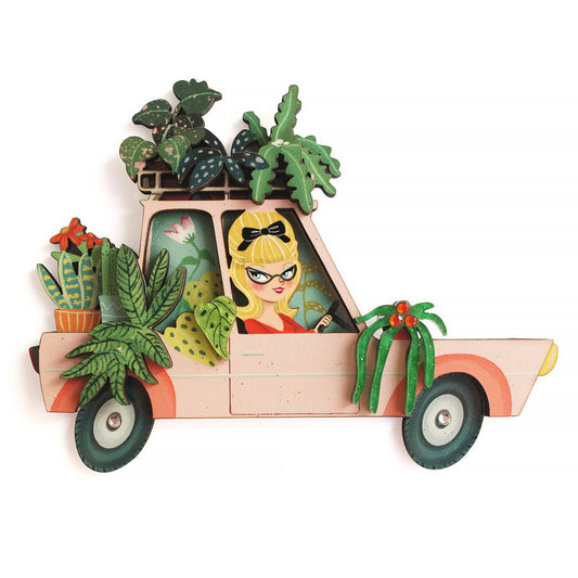 Car with Plants Brooch