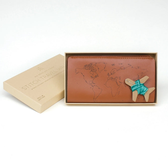 Stitch Where You'Ve Been Travel Wallet - Brown Leather