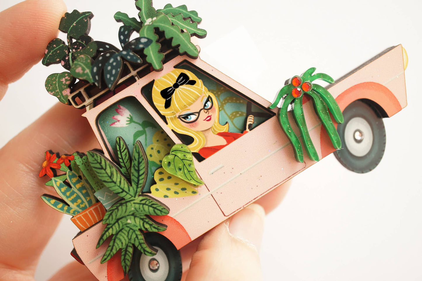 Car with Plants Brooch