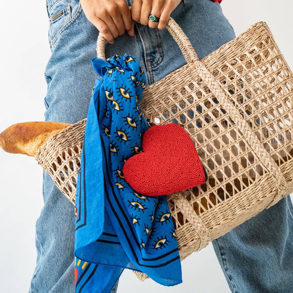 Mary Puffy Heart Beaded Coin Purse - Red