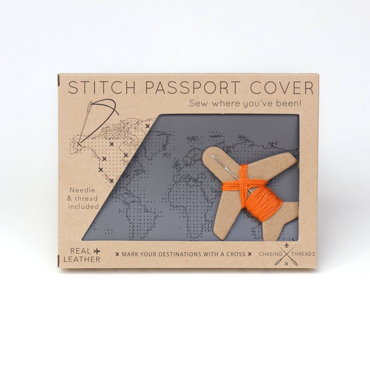 Stitch Where You've Been Passport Cover Kit - Grey Leather