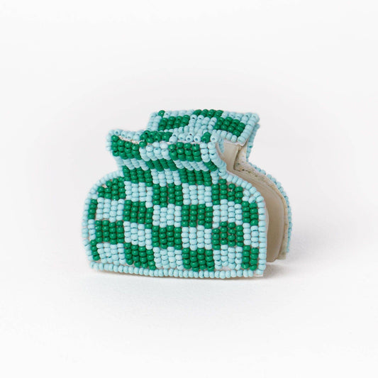 Gia Petite Multi-Color Checked Claw - Green + Light Blue