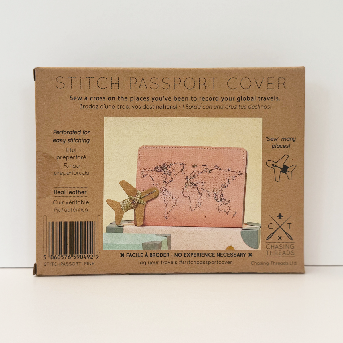 Stitch Where You've Been Passport Cover Kit - Pink Leather