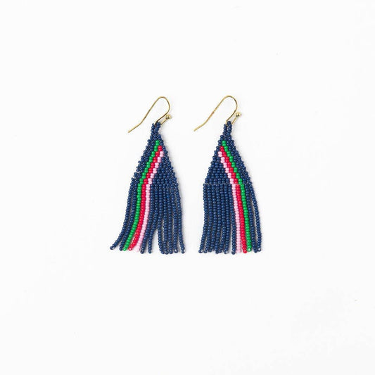 Audrey Small Seed Bead Vertical Stripe Earrings - Navy