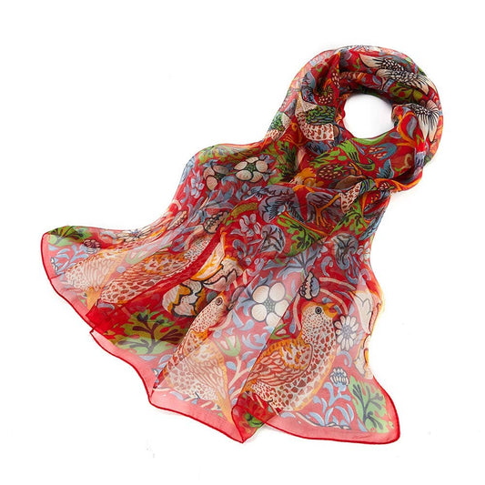 William Morris Strawberry Thief Red Pure Silk Scarf