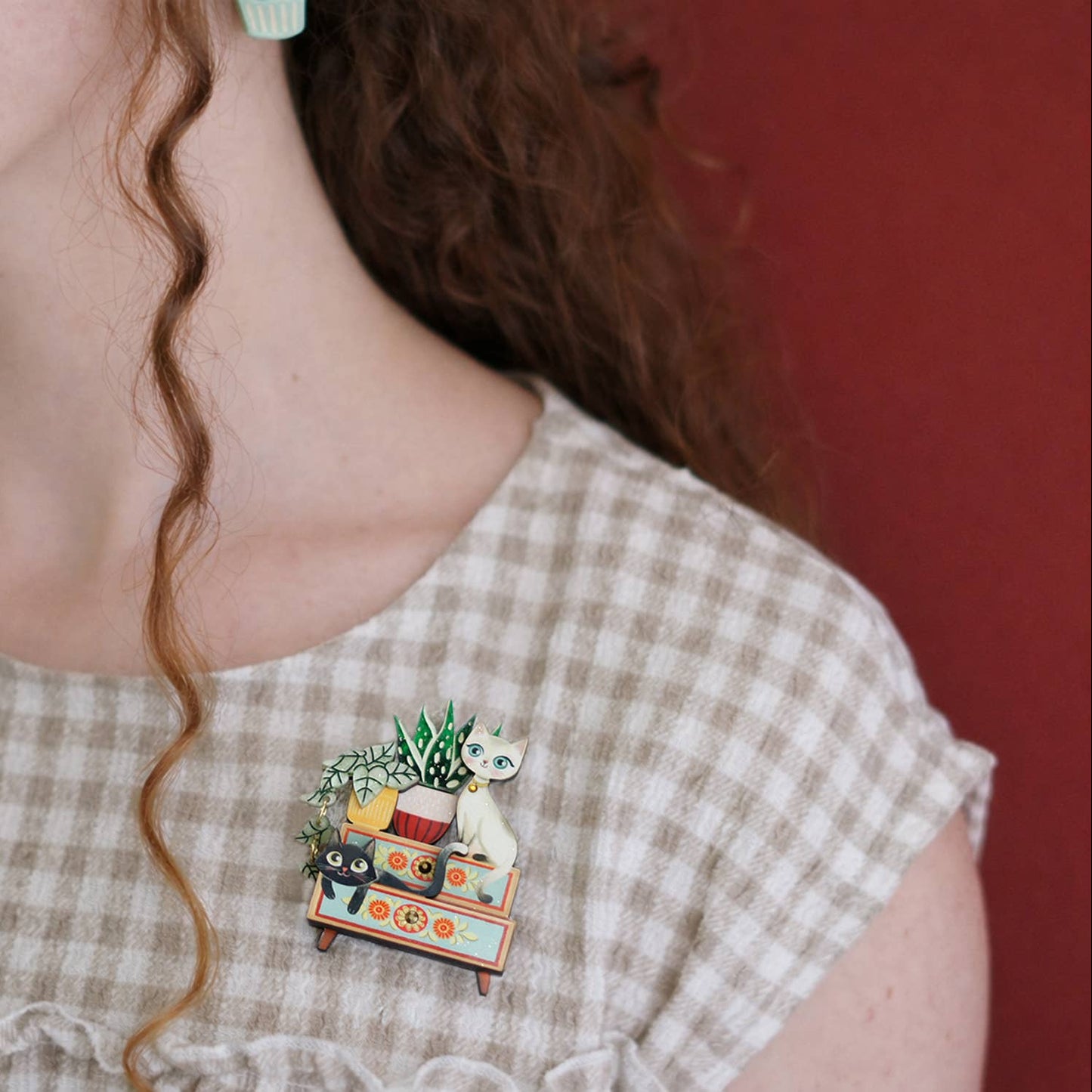 Kittens and Plants Brooch