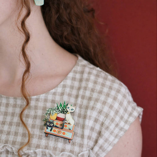 Kittens and Plants Brooch
