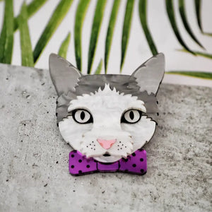 Ophelia the Grey and White Cat Brooch