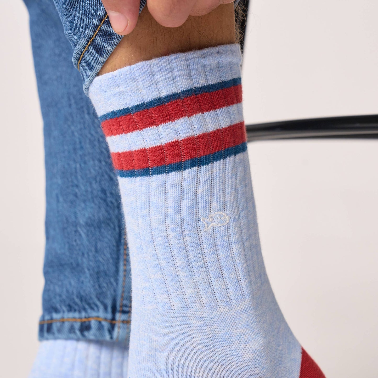 BILLYBELT Retro Socks - Light Blue & Red Striped