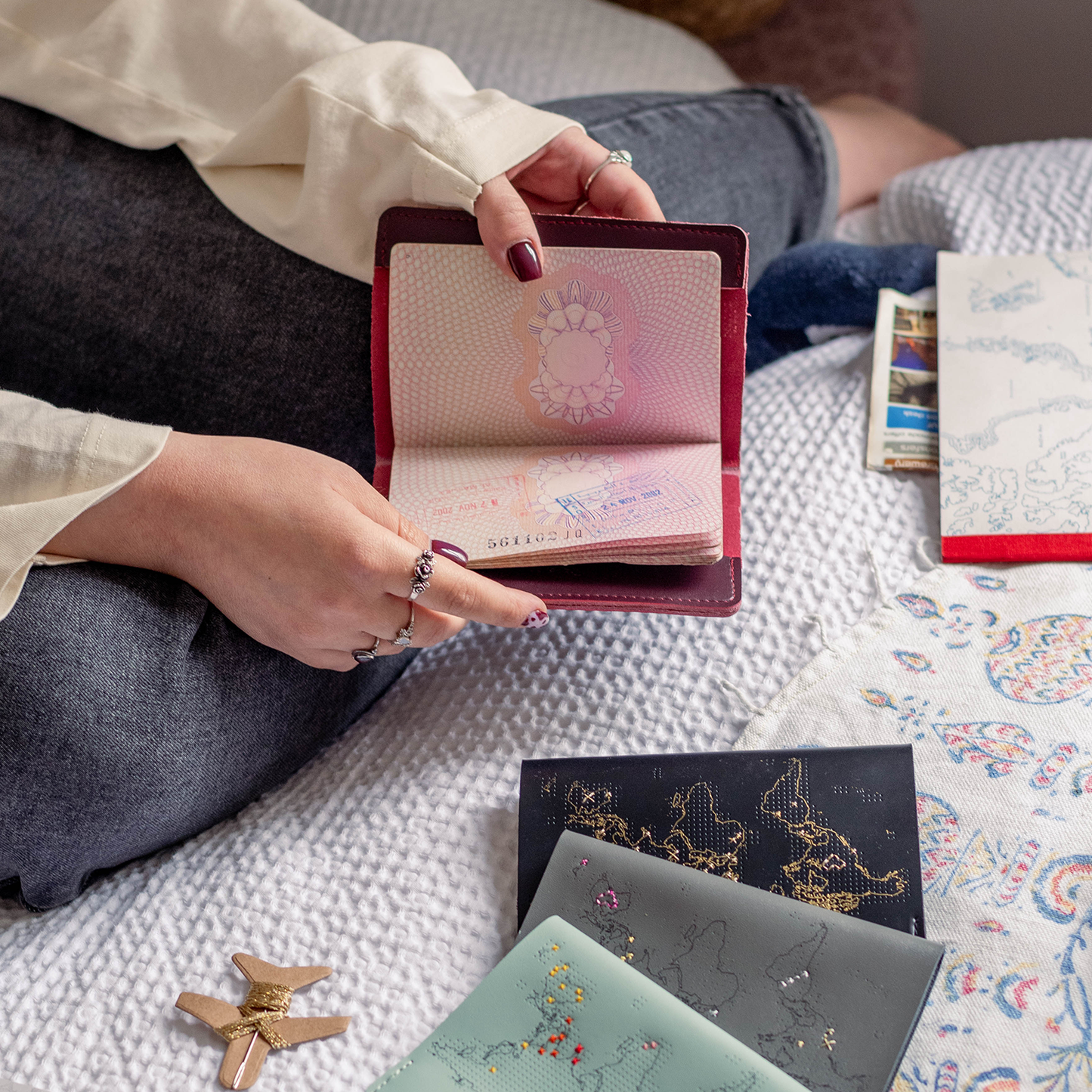 Stitch Where You've Been Passport Cover Kit - Maroon Leather