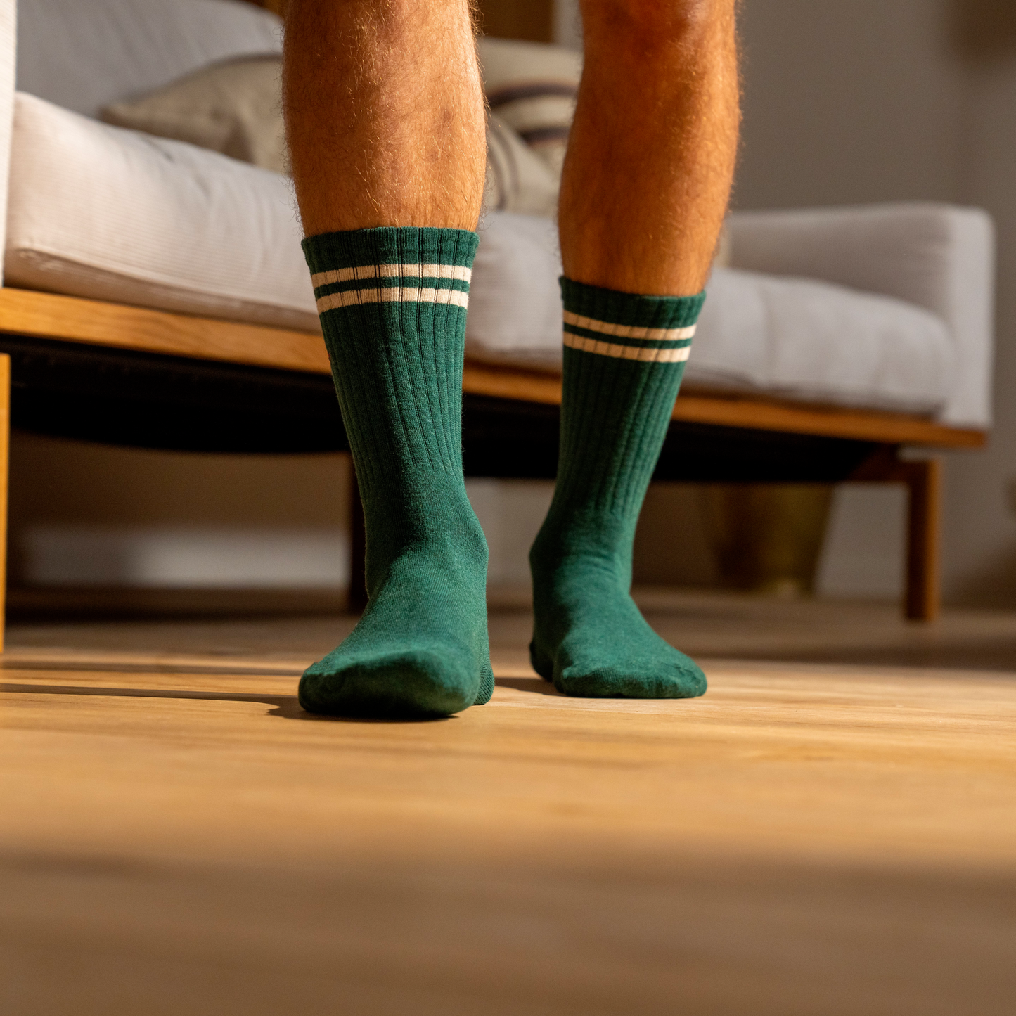 BILLYBELT Retro Socks - Green & Beige Striped