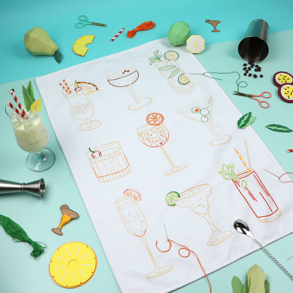 Stitch Your Cocktails Tea Towel - Embroidery Kit 