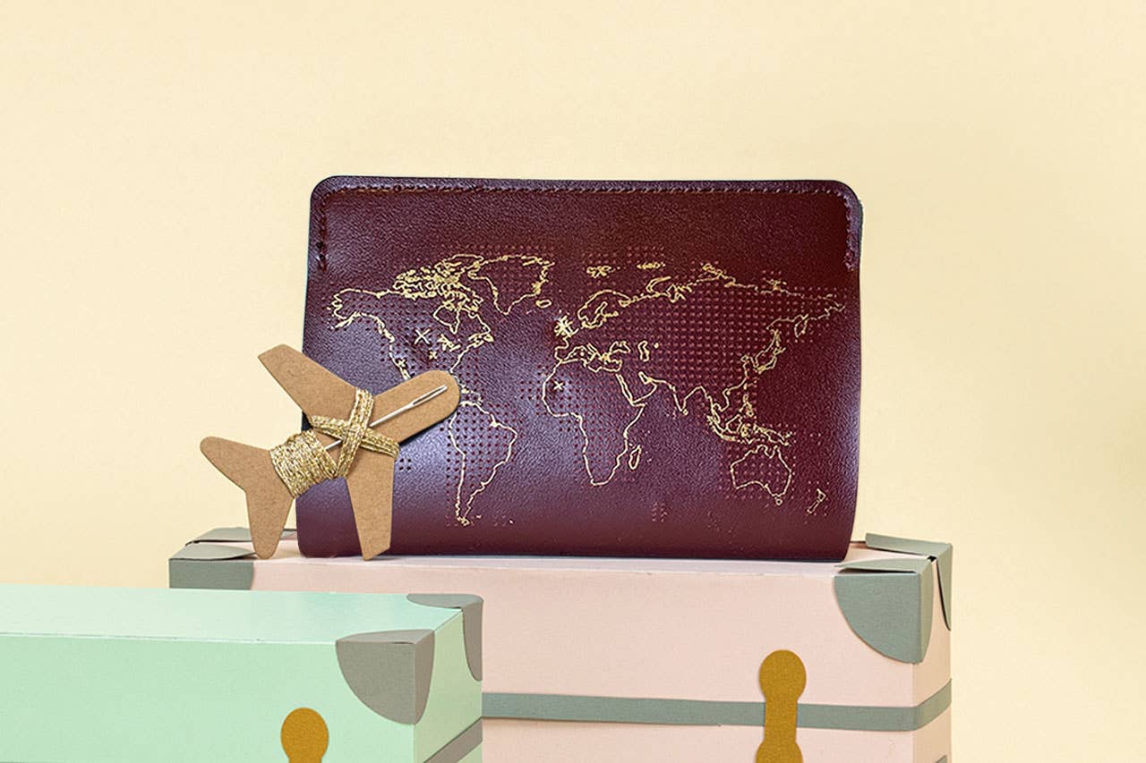 Stitch Where You've Been Passport Cover Kit - Maroon Leather
