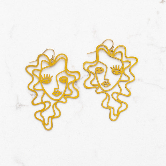Curly Girl Brass Earrings
