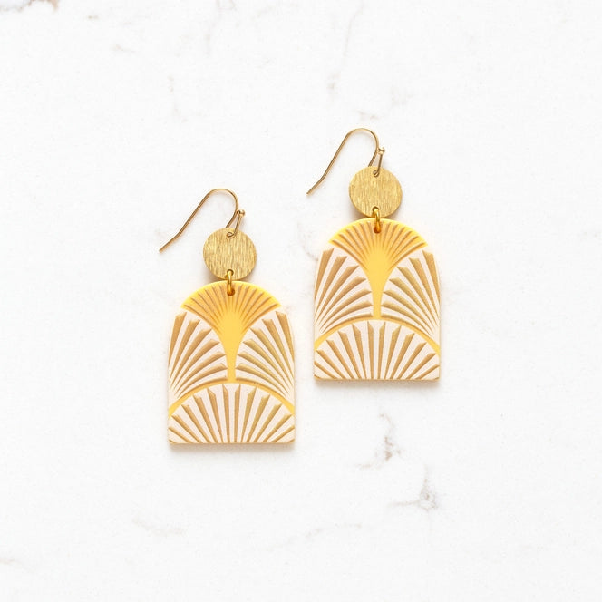 Golden Art Deco Dangle Earrings