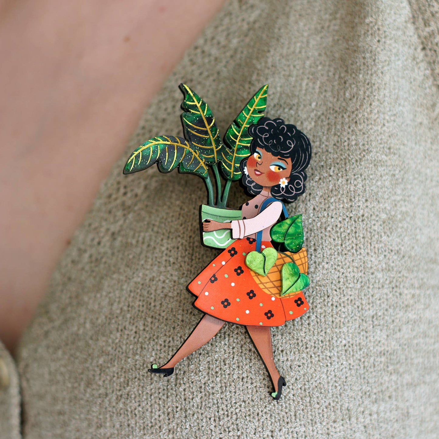 Girl Brooch with Plants