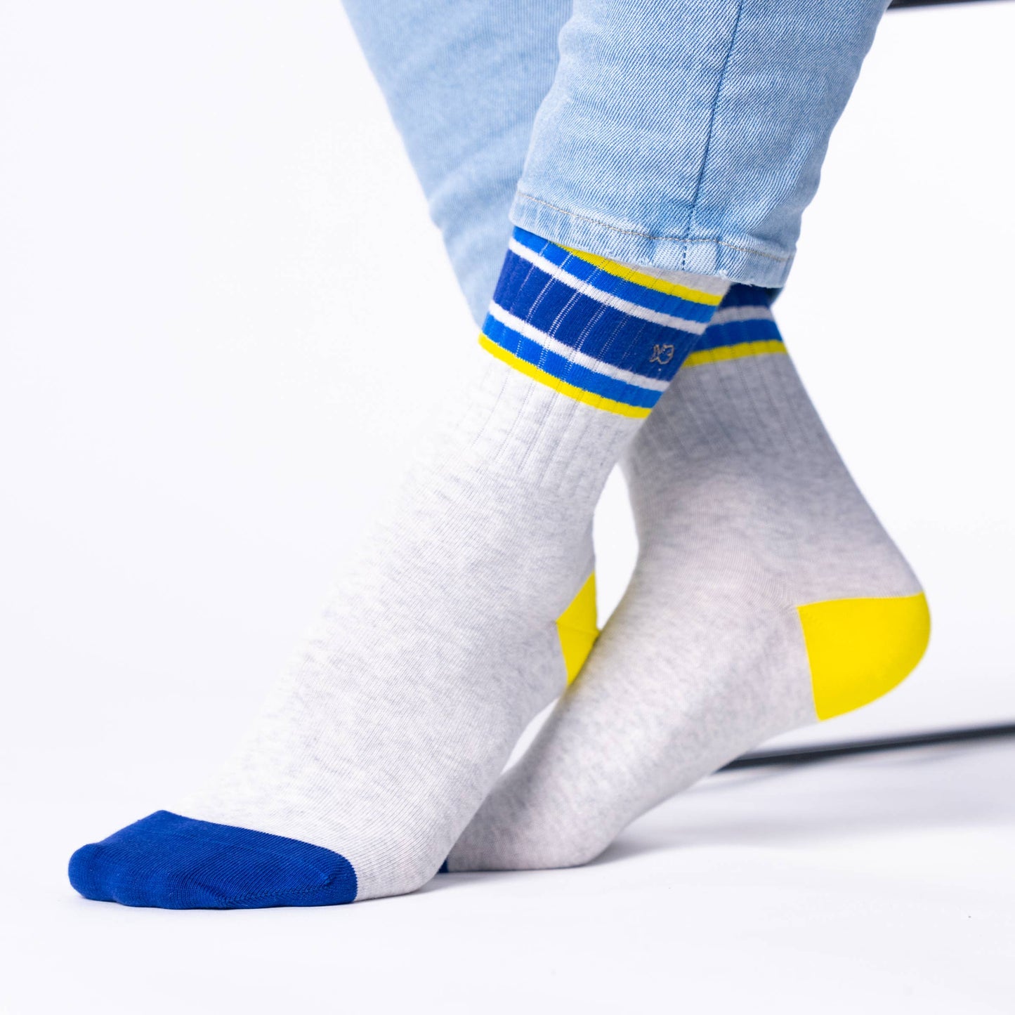 BILLYBELT Retro Socks - Grey, Blue & Yellow