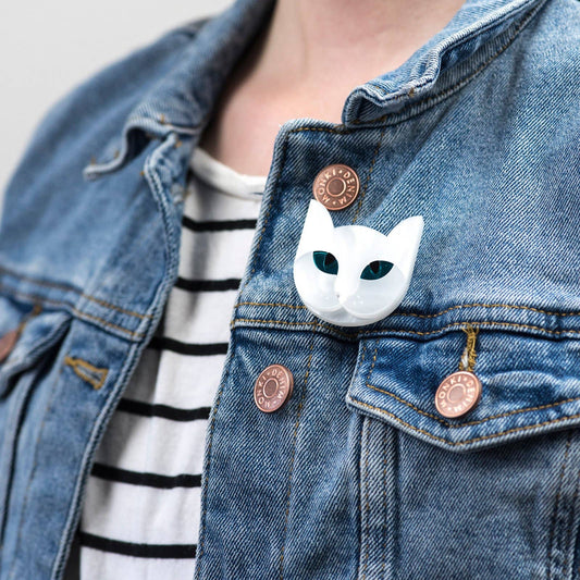 White Cat Acrylic Brooch