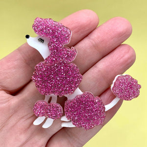 Glittery Pink Poodle Brooch