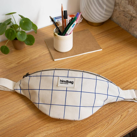 Olivia Checkered Cream/Blue Cross Body Bag